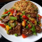 Delicious Pepper Steak Stir-Fry with Vegetable Fried Rice Recipe