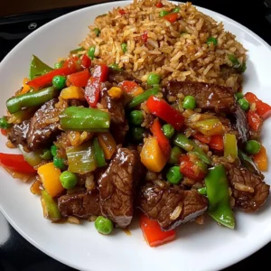 Delicious Pepper Steak Stir-Fry with Vegetable Fried Rice Recipe
