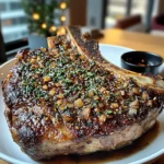 Fried Garlic-Chip and Oregano-Crusted T-Bone Recipe with Brown Butter & Balsamic-Shallot Infusion