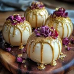 Velvet Vanilla Rose Cheesecake Bombs Recipe with Gold Glaze
