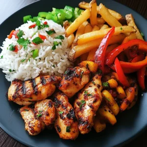 Best Charred Chicken Plate with Rice, Fries & Sautéed Peppers Recipe