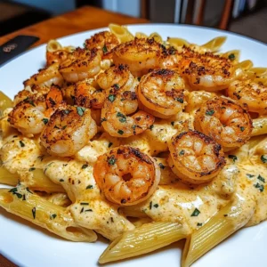 Cajun Garlic Shrimp with Creamy Four-Cheese Penne Recipe