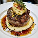Caramelized Garlic and Thyme-Crusted Filet Mignon Recipe with Cognac Peppercorn Sauce