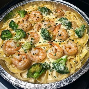 Creamy Garlic Parmesan Shrimp & Broccoli Fettuccine Alfredo Recipe