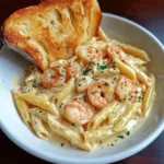 Creamy Shrimp and Crab Alfredo Penne Recipe with Garlic Bread