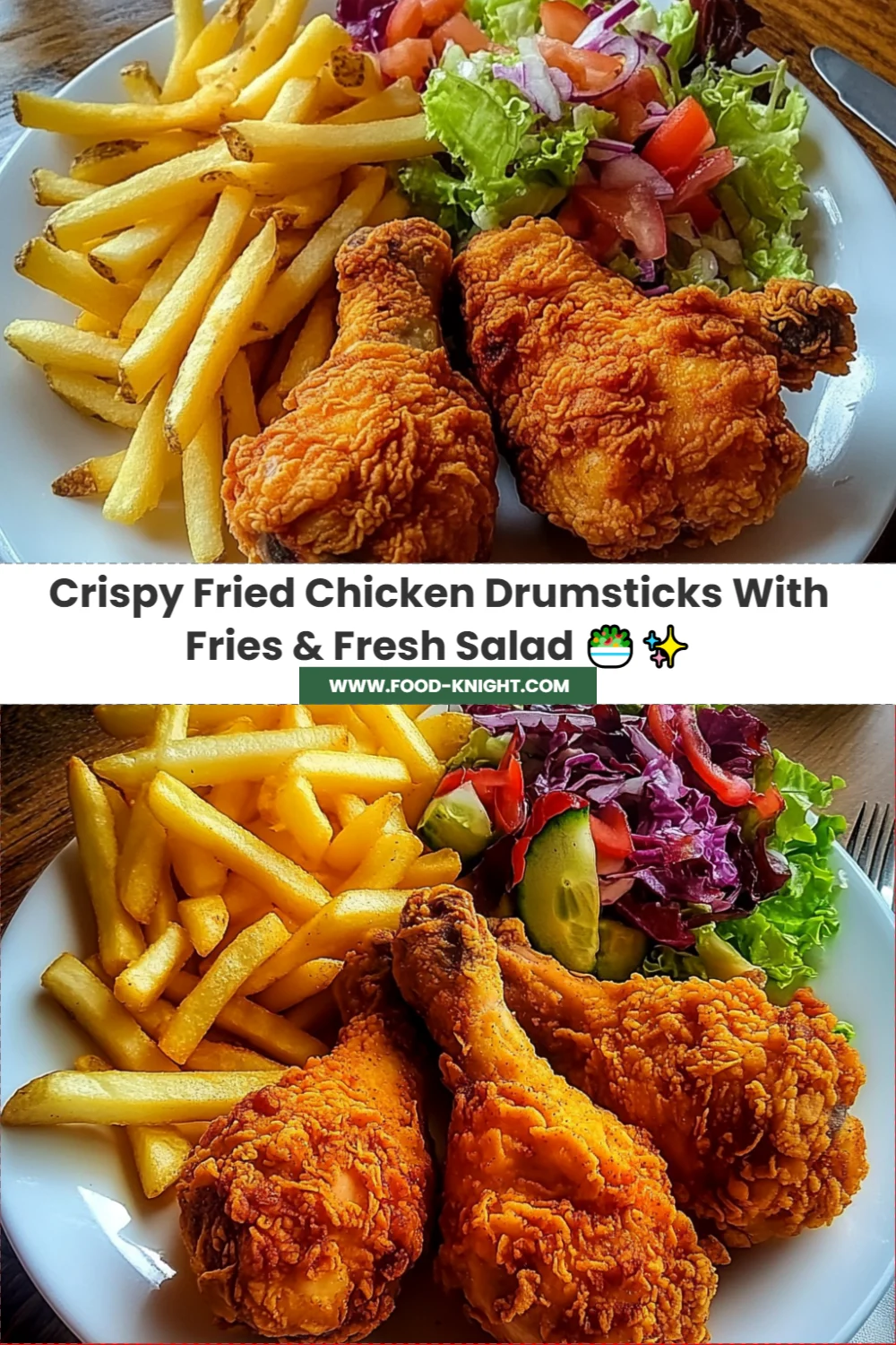 Crispy Fried Chicken Drumsticks Recipe with Fries and Fresh Salad!