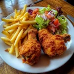 Crispy Fried Chicken Drumsticks Recipe with Fries and Fresh Salad!