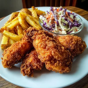 Crispy Southern Fried Chicken Recipe with Potato Wedges and Creamy Coleslaw