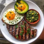 Delicious Ribeye Steak and Eggs with Chimichurri and Avocado Recipe