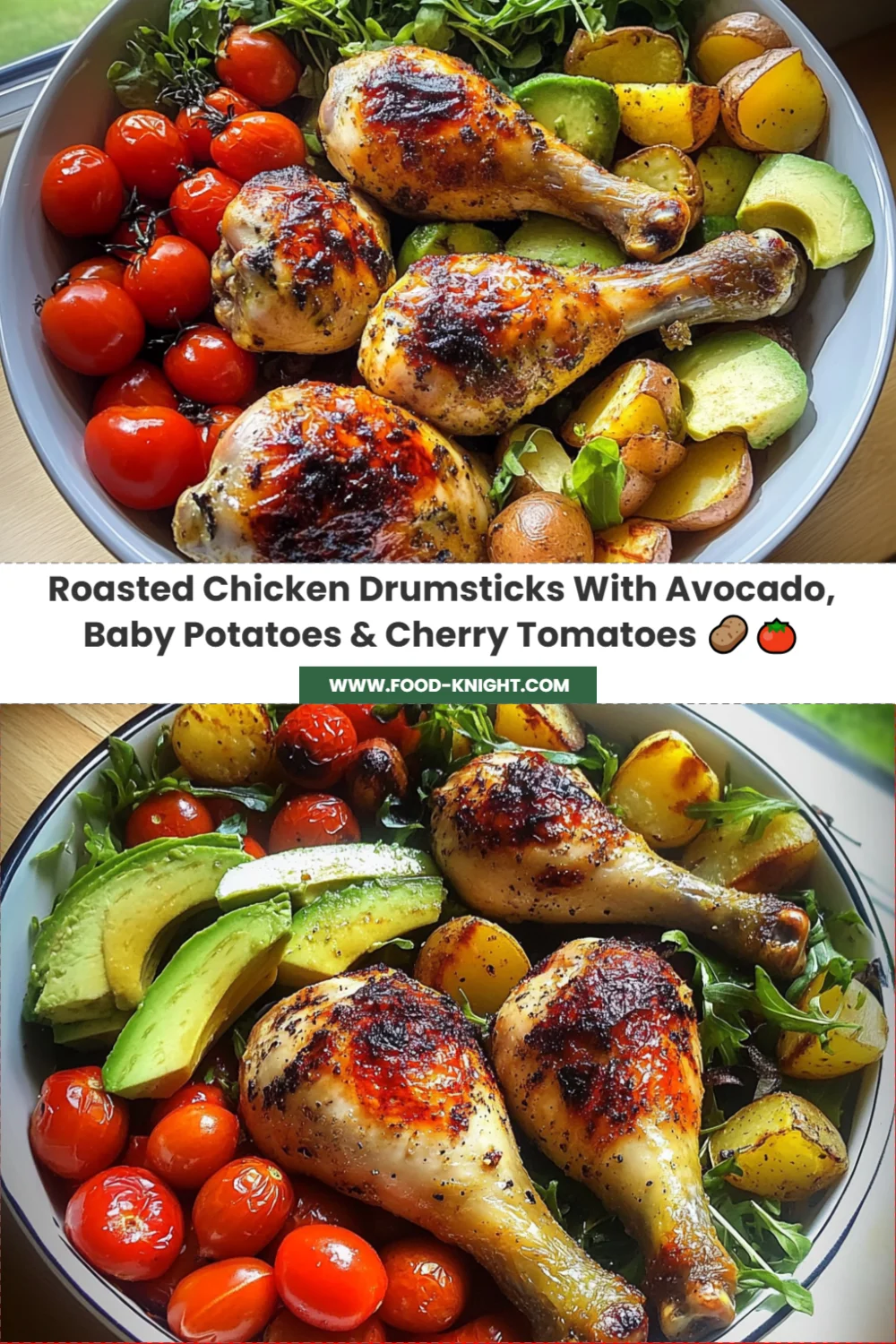 Delicious Roasted Chicken Drumsticks with Avocado and Baby Potatoes Recipe