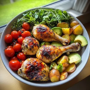 Delicious Roasted Chicken Drumsticks with Avocado and Baby Potatoes Recipe