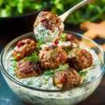 Greek-Style Beef Meatballs with Creamy Sun-Dried Tomato Tzatziki Recipe