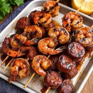 Honey Cajun Butter Shrimp and Sausage Skewers Recipe