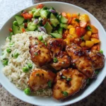Honey Garlic Chicken with Vegetable Rice and Fresh Salad Recipe