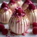 Rose Gold Raspberry Cream Bombs Recipe (With Mirror Drip Shell)