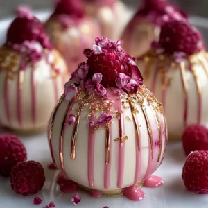 Rose Gold Raspberry Cream Bombs Recipe (With Mirror Drip Shell)