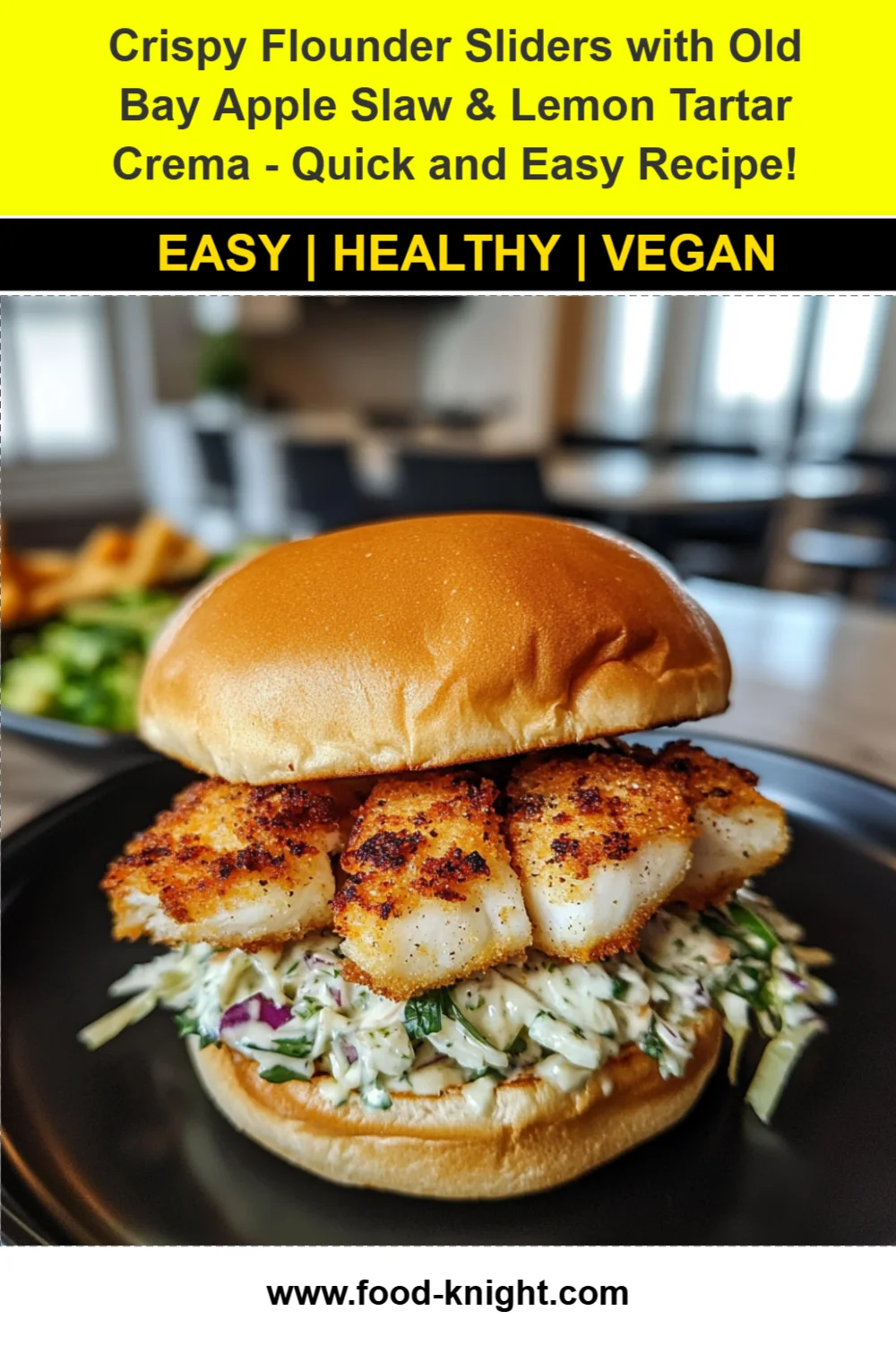 Sheet Pan Crispy Flounder Sliders Recipe with Old Bay Apple Slaw & Lemon Tartar Crema