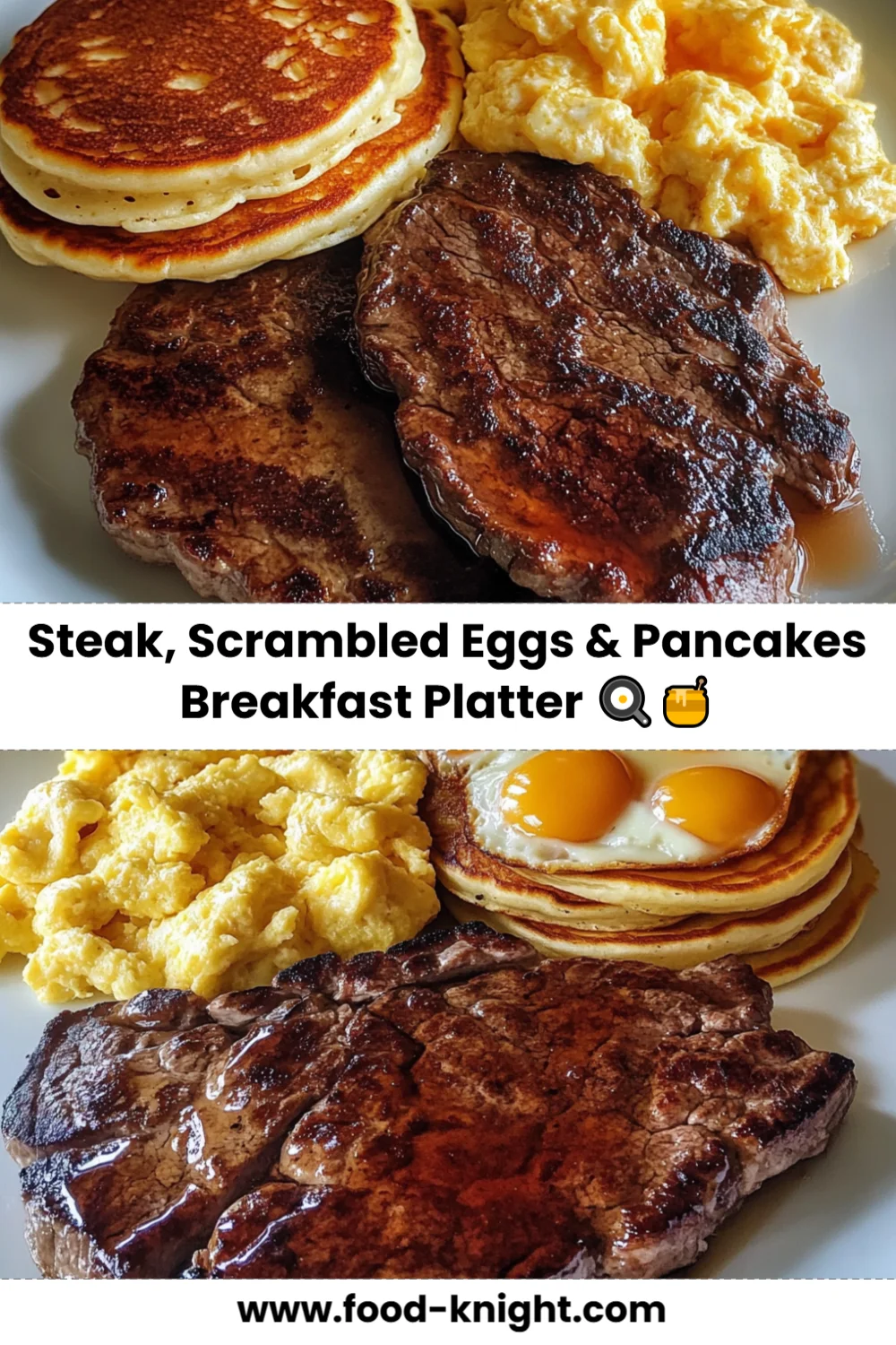 Steak, Scrambled Eggs & Pancakes Breakfast Platter Recipe