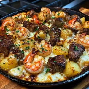 Steak & Shrimp Loaded Potato Skillet Recipe
