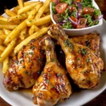 Ultimate Glazed Chicken Leg Quarters Recipe with Crispy Fries and Fresh Salad