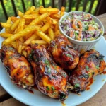Ultimate Sticky BBQ Chicken Drumsticks Recipe with Paprika Fries & Creamy Coleslaw