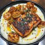 Blackened Salmon & Cajun Shrimp over Creamy Parmesan Grits Recipe