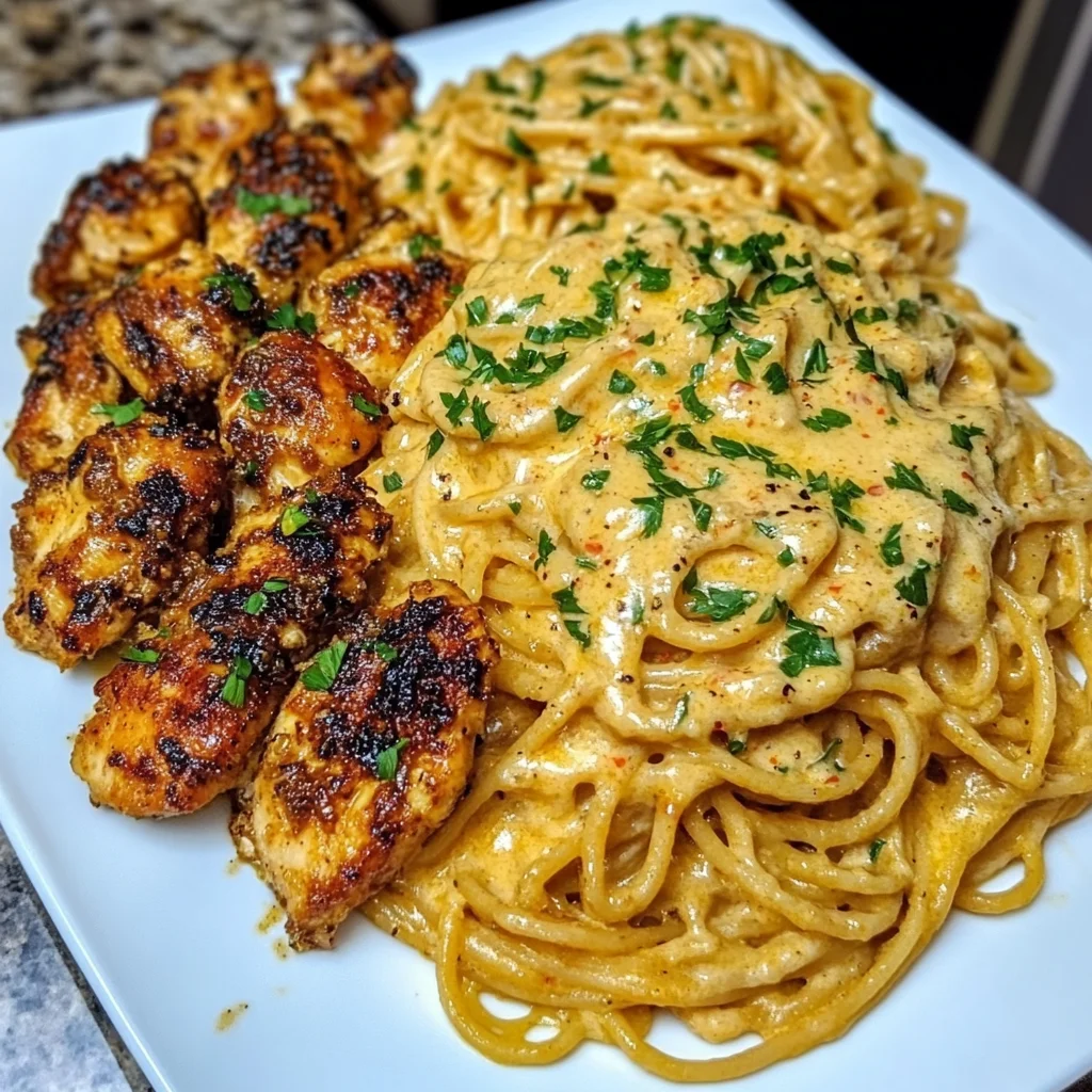 Cajun Garlic Butter Chicken with Creamy Parmesan Spaghetti Recipe