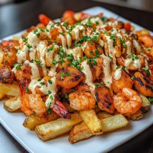 Cajun Seafood Loaded Fries with Creamy Alfredo Drizzle Recipe