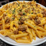 Creamy Cheeseburger Penne Recipe with Garlic Cheddar Cream
