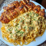 Garlic Butter Chicken over Creamy Parmesan Linguine Recipe