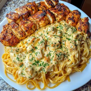 Garlic Butter Chicken over Creamy Parmesan Linguine Recipe
