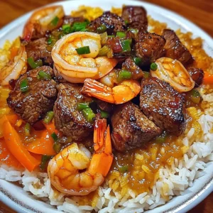 Steak and Shrimp Pepper Rice Bowl Recipe