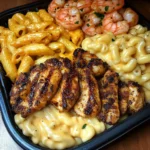 Surf & Turf Cajun Chicken Plate Recipe with Creamy Shrimp Penne and Baked Mac & Cheese