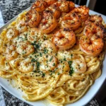 Cowboy Butter Shrimp over Creamy Garlic Parmesan Linguine Recipe
