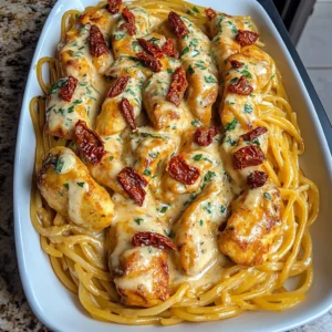 Creamy Chicken Spaghetti with Sun-Dried Tomato Sauce Recipe