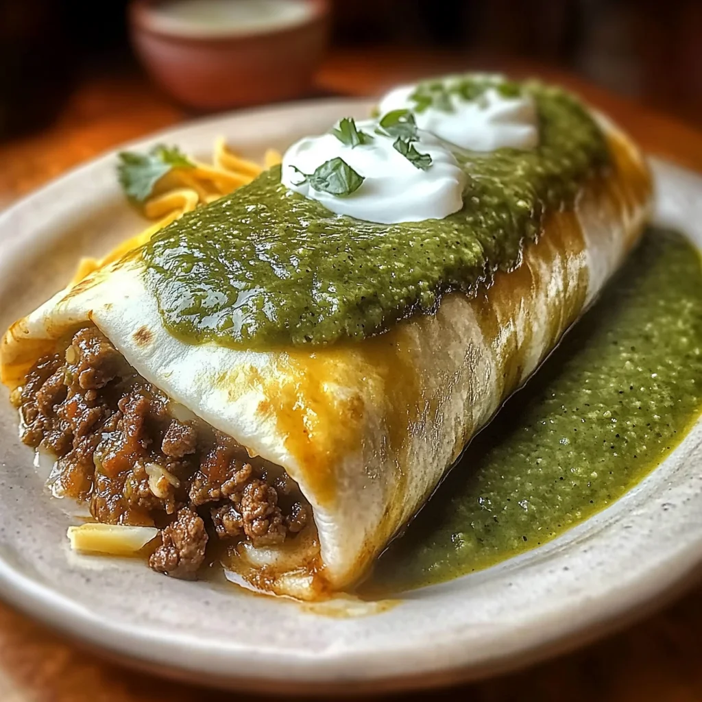 Easy Mexican Wet Beef Burrito Recipe with Green Sauce