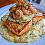 Garlic Butter Shrimp & Crab Stuffed Salmon Recipe with Parmesan Mash