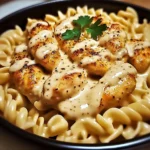 Golden Garlic Butter Chicken and Rotini Recipe in Silky Parmesan Cream Sauce