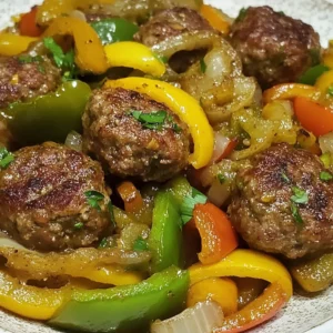 Homestyle Steak Meatballs with Colorful Bell Peppers Recipe